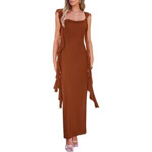 Sleeveless Maxi Cocktail Dress Size Medium NWT Rust Wedding Guest Flowy Straps